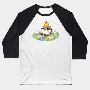 Kawaii Anime Otter Bath With Rubber Bath Duck Baseball T-Shirt